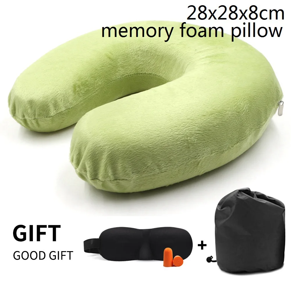 B-green Memory Foam Pillow Neck U-Shape Pillows For Airplane Neck Support Travel Accessories 4Colors Comfortable Pillows For Sleep Home - Цвет: B-green