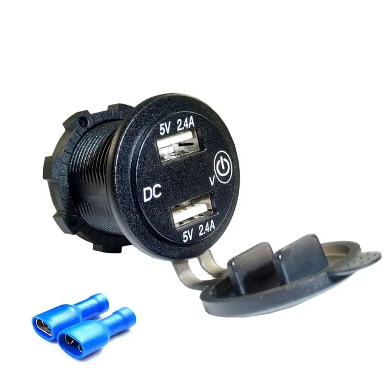 Free shipping Car 2.4A USB Charger Voltmeter Touch Switch For Boat Marine SUV Truck Motorcycle