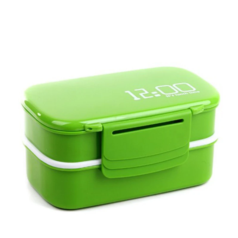 Большой Объем 1400 мл двухслойный пластик ланч бокс 12:00 микроволновая печь порционная коробка Bento для хранения еды контейнер Ланчбокс - Цвет: Green