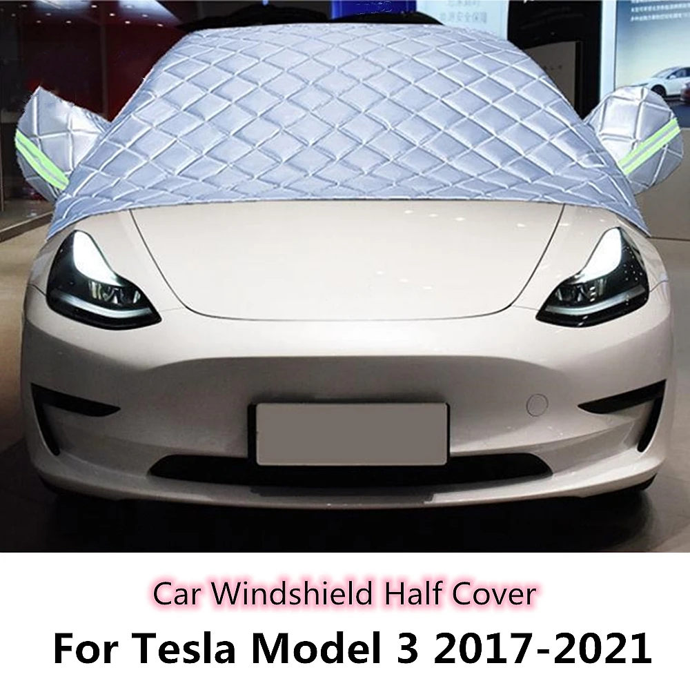 

Car Windshield Mirror Reflective Bar Cover For Tesla Model 3 Cotton Wool Sun Shade Protector Winter Snow Ice Rain Dust Frost