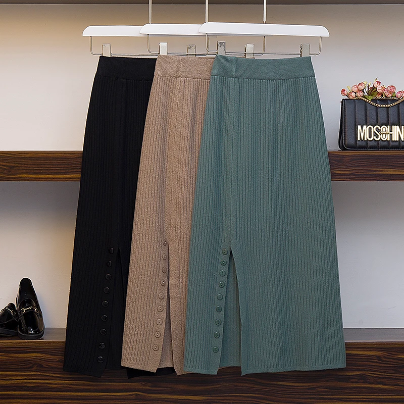 Fp3532, новинка, Осень-зима, женская модная повседневная сексуальная юбка, kawaii, плюс размер, юбка большого размера, вязаная, шерстяная, тёплая, длинная юбка