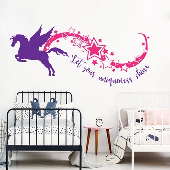 

Large Unicorn Let Your Uniqueness Shine Star Rainbow Wall Decal Nursery Kid Room Horse Pet Star Inspire Quote Wall Sticker LW221
