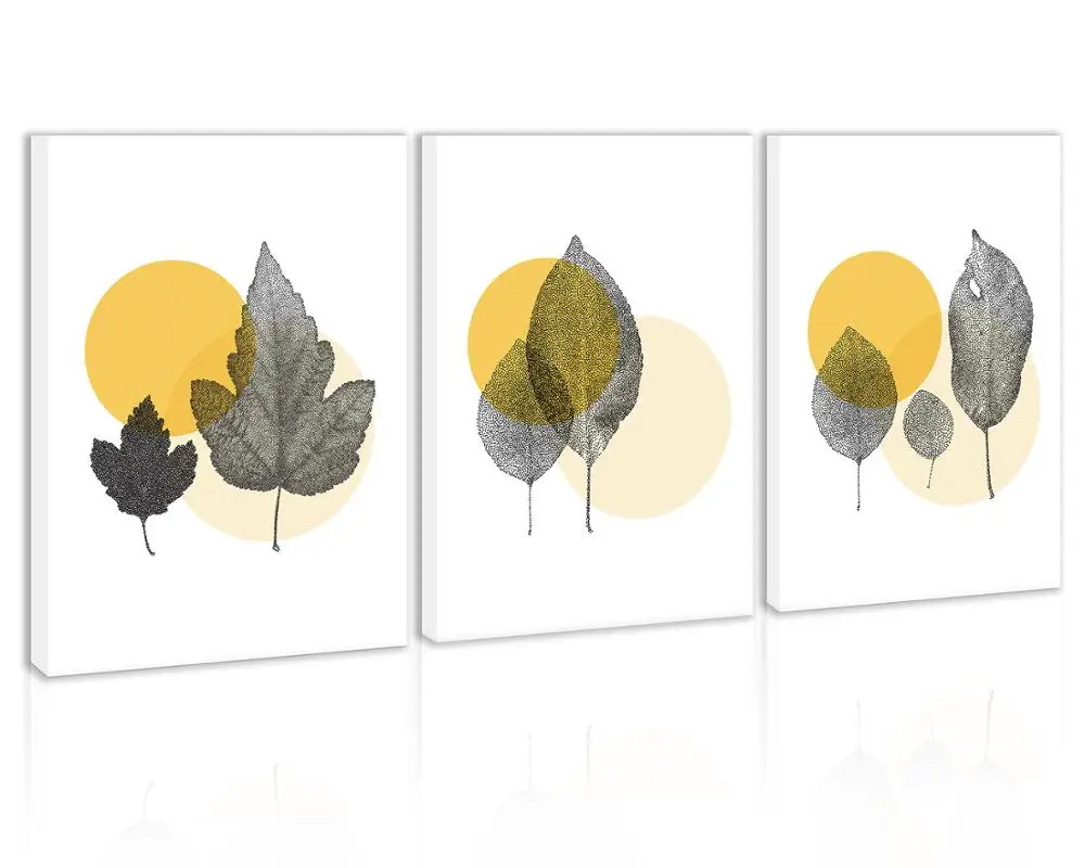 

Modern Abstract Tree Leaves Wall Art Decor Black and White Yellow Canvas Painting Kitchen Prints Pictures for Home Living Room