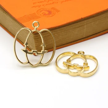 

Halloween Pumpkin Head Shape Hollow Box DIY Necklace Keychain Jewelry Accessories UV Drop Plastic Alloy Open Frame5 Colors 10pcs