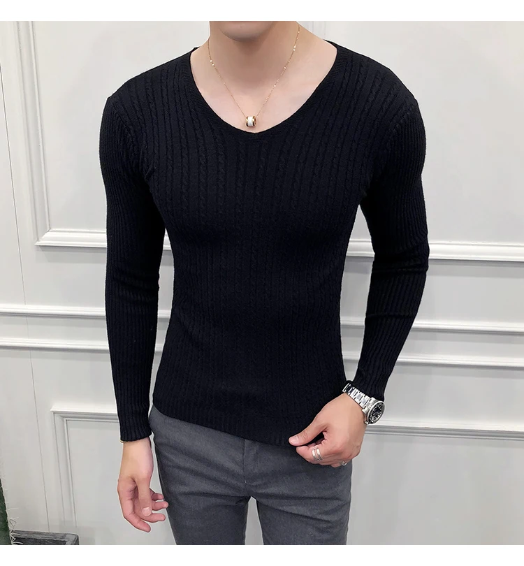 Hot Sale Men Casual Sweater Fashion Long Sleeve Pull Homme Streetwear Slim Fit V Neck Knitting Sweaters Mens Clothing 2XL