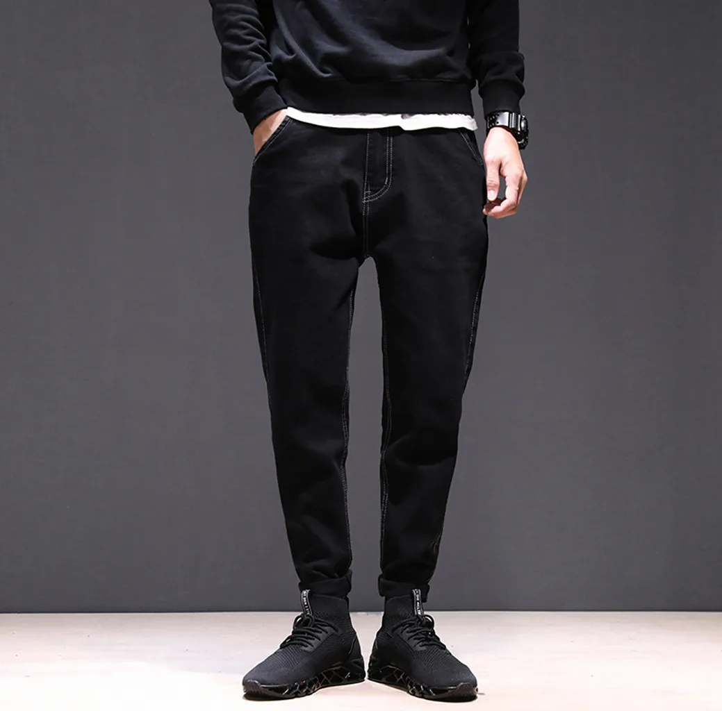 Свободные джинсы, Мужские штаны-шаровары, Осень-зима, для отдыха, новая мода, Стрейчевые черные джинсы, уличная одежда, мужские джинсы, брюки d90927