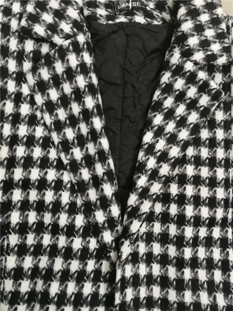 Пальто женское пальто женское Европейский стиль Длинная шерстяная куртка Женская мода Зубчатый воротник узор гусиная лапка шерстяная куртка уличная зимняя куртка размера плюс пальто гусиная лапка пальто гусиная лапка