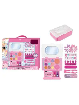

Girls Make Up Toy Set Pretend Play Princess Pink Makeup Beauty Safety Non-toxic Kit Toys for Girls Dressing Cosmetic Travel Bag