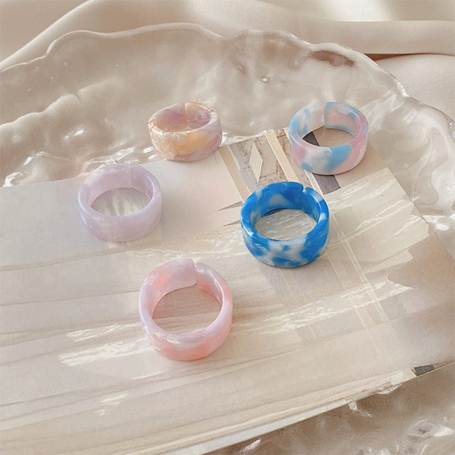 Transparent Acrylic Resin Rings for Women Korean Style Summer Sweet Cute Geometric Round Open Ring Wedding Jewelry Gift