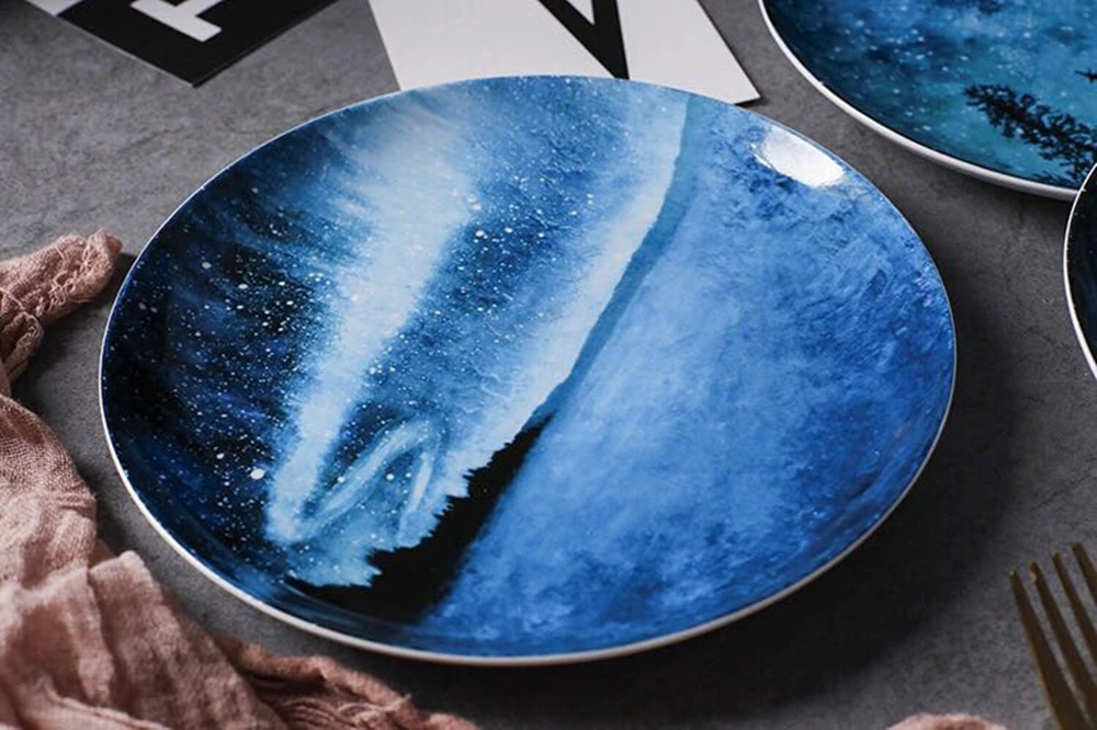 Europe Sky Tableware Dessert Plates Bone China Breakfast Plate Round Dinner Dish Pastry Fruit Cake Platter Home Decoration (6)