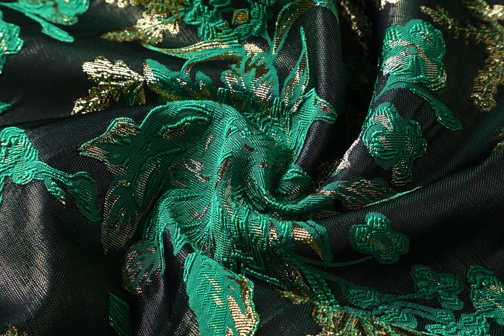 New Spring and Autumn Women's Green Floral Jacquard Long Sleeve Slim Maxi Long Dress Female Retro Long A-line Dresses