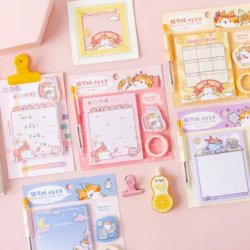 

Cute Rich Cat Memo Sheet with Ballpoint Pen Tape Sticky Notes Stationery Set Scrapbooking Tools To Do List Planner Sticker