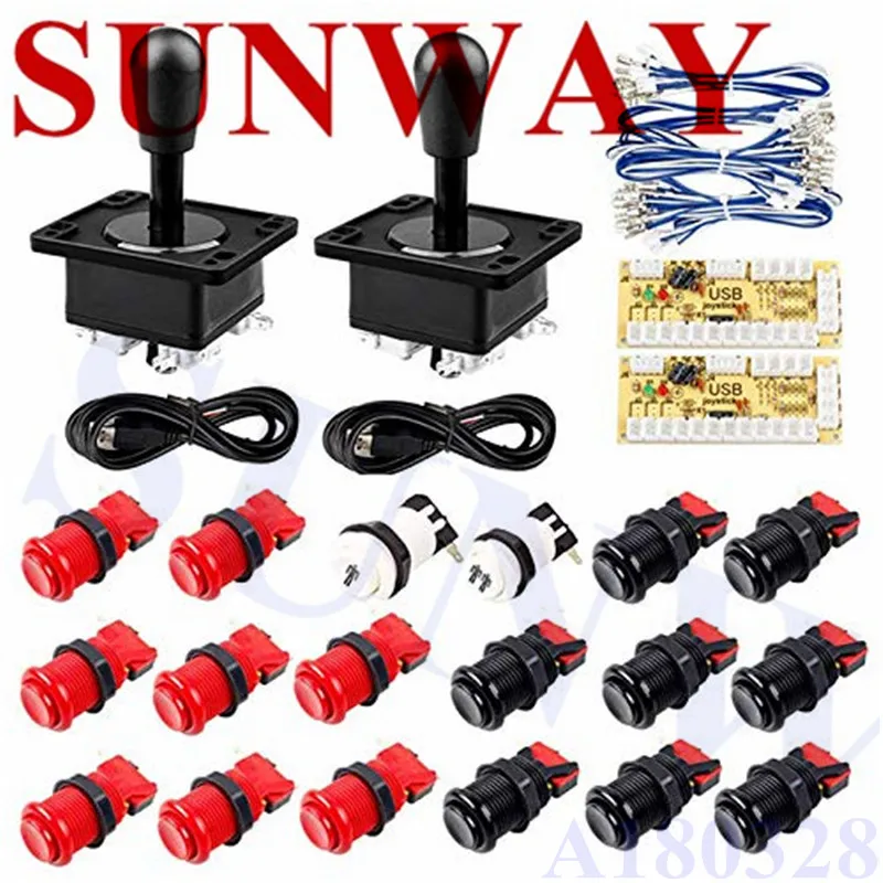 

2 Players Arcade Buttons and Joystick Kits DIY HAPP Style Controller USB Encoder to PC Video Game 8 Way Joystick+18HAPP buttons