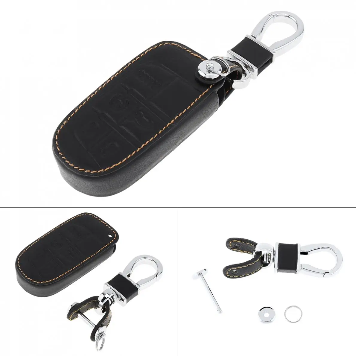 

5 Buttons 3D Leather CarKey Cover Protector Holder with Hanging Buckle Fit for Jeep Grand Cherokee 2014 2015 2016 2017 2018 New