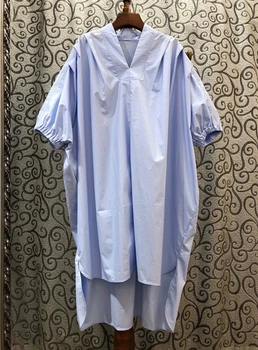 

2020 Spring and Summer New Women's V-neck Front Short Long Back Solid Color Decorative Loose Short-Sleeve Dress 611