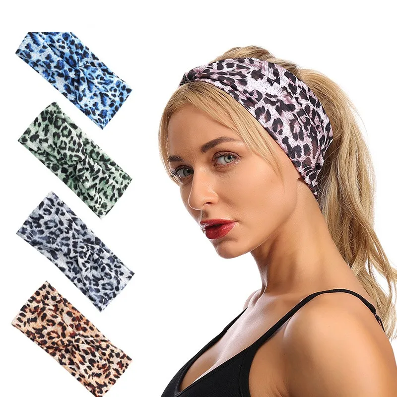 women s new fashion back cross vest pants sports yoga suit Bohemian Color Leopard Print Cross Headband Sports Wash Headband Ladies Headdress Hair Accessories