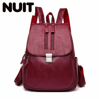 

Women Leather Backpacks For Girls Mochilas Ladies Bagpack Vintage Capacity Solid Large Capacity Travel Casual Daypack Female