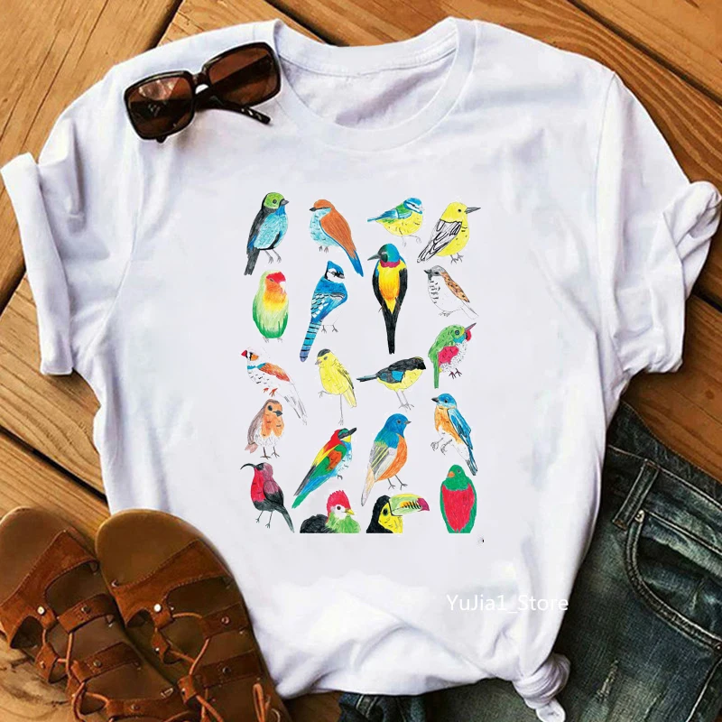 Heißer Verkauf Aquarell Tukan Papageien Haustier Vögel Tier druck weiß T-Shirt Frauen Sommer Top T-Shirt Harajuku Kawaii T-Shirt Streetwear