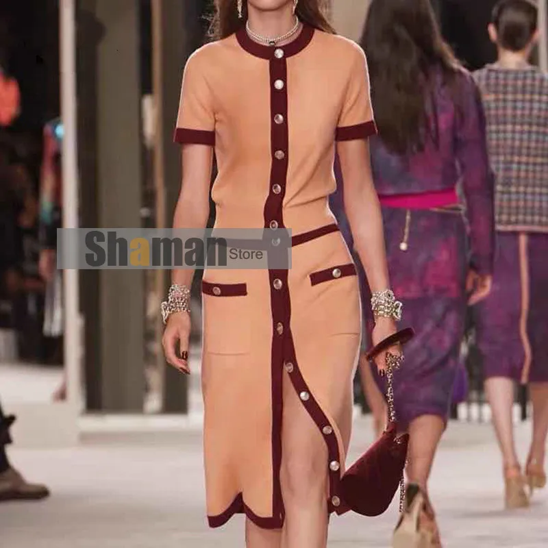 

luxury designer RUNWAY women Slim fits Knitted Cardigan Short Sleeve TOP shirt + Slit Skirt sets two piece outfits branded set