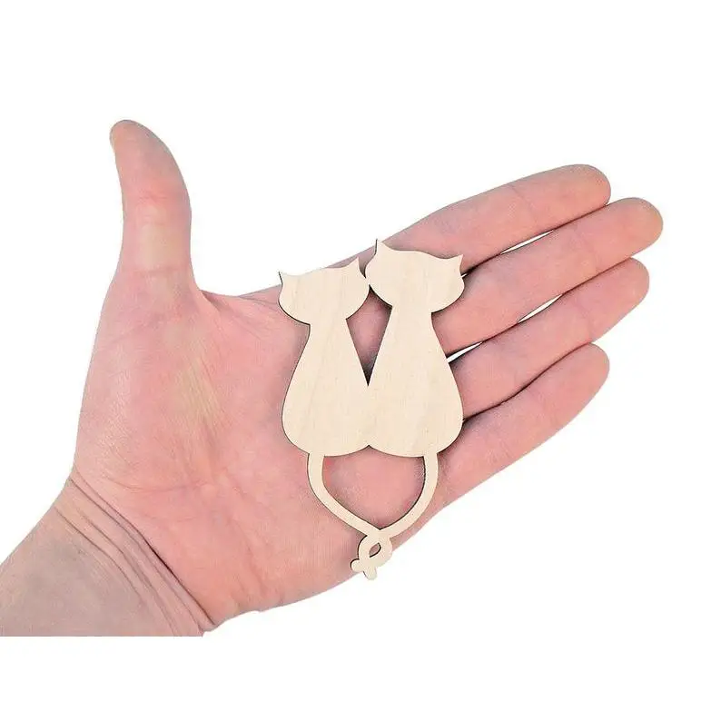 

Wooden Cats (10cm) In Love Shape Art Projects Craft Hanging Tag Decoration Gift Decoupage Laser Cut 0302