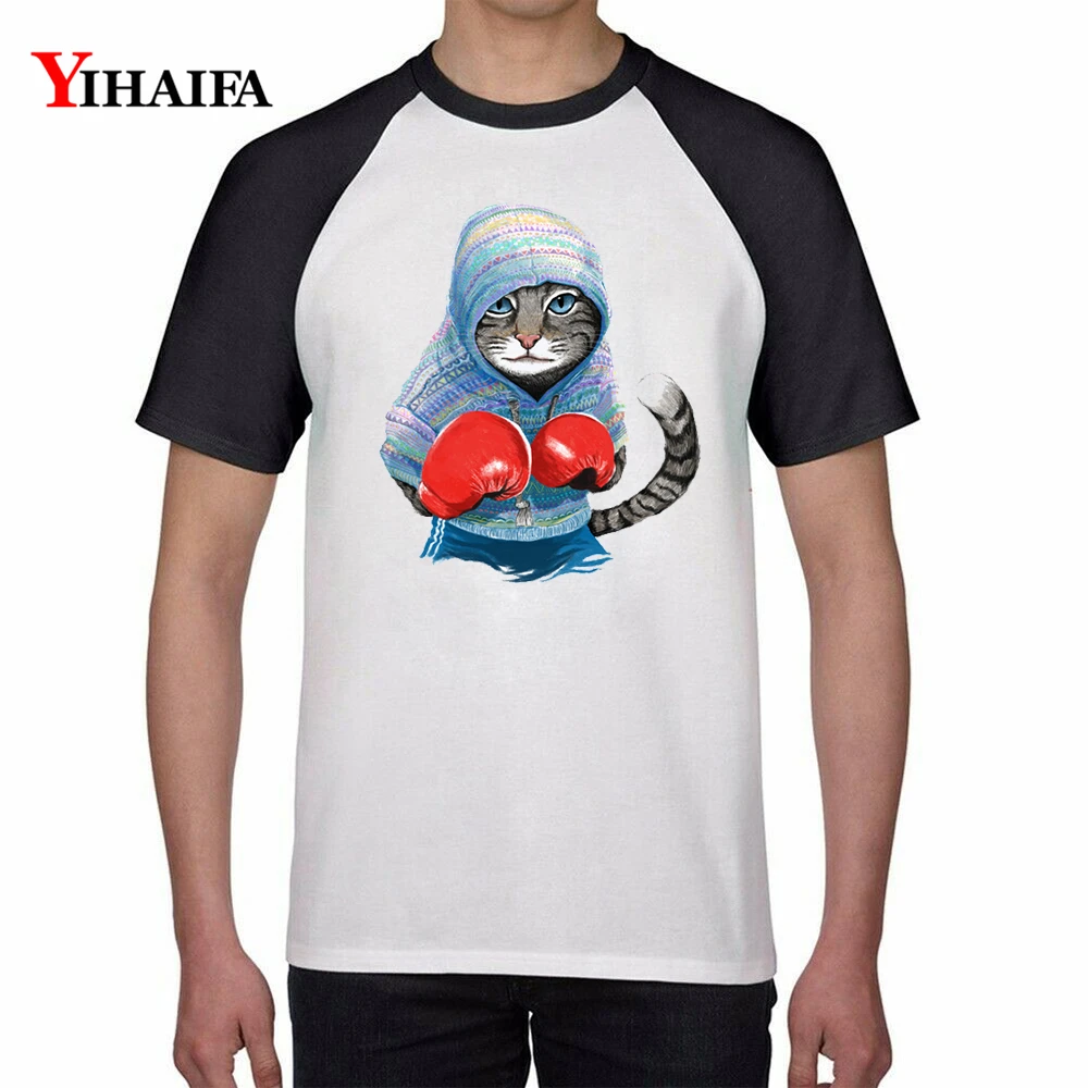 

Men Male Fashion T Shirts Funny Boxing Cat gothic Print Animal Baseball Tee Casual Cotton Tops Unisex Short Sleeve Top