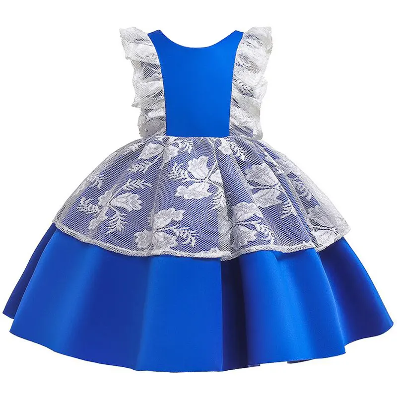 Новое летнее свадебное платье для новорожденных кружевные платья с цветочным рисунком для маленьких девочек от 0 до 6 лет, одежда для дня рождения для девочек - Цвет: Небесно-голубой