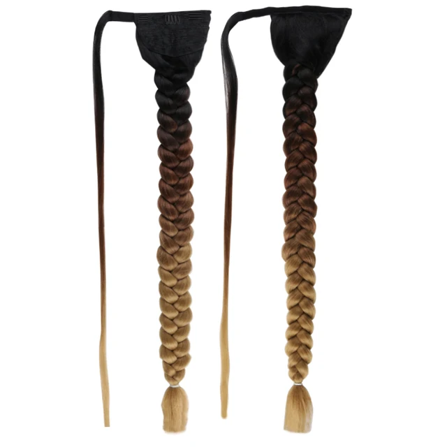 90cm 36inch Super Long Wrap Around Jumbo Pre Braided Ponytail Ombre Brown Blonde Synthetic Hair Extensions C14