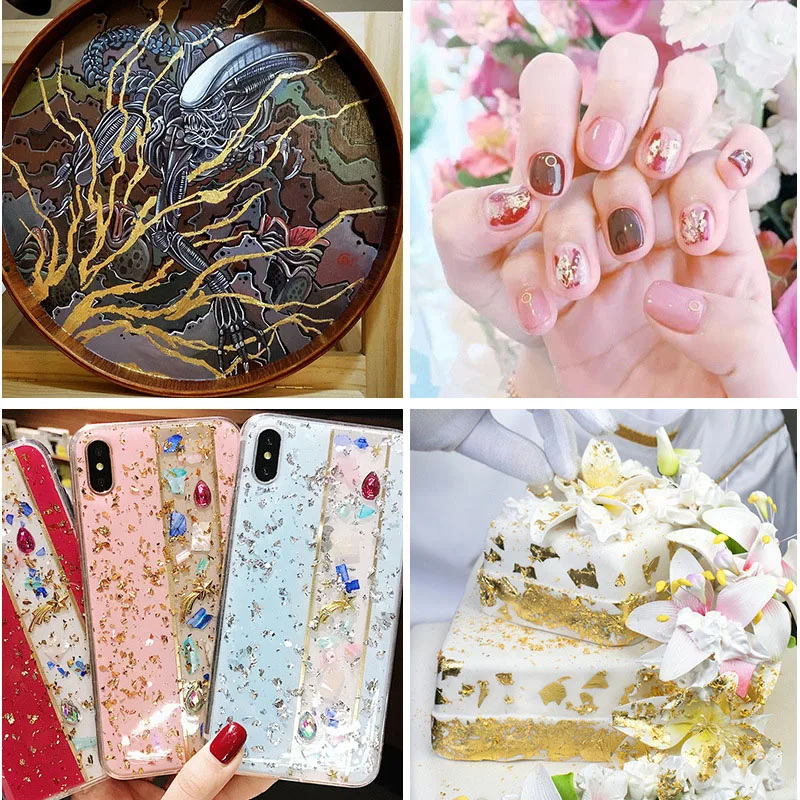 3g Decorative Gold Leaf Flakes Foil Leaf Imitation Sequins Glitters Craft Sheets Bulk Foil Paper for Gilding DIY Nail Art Decor
