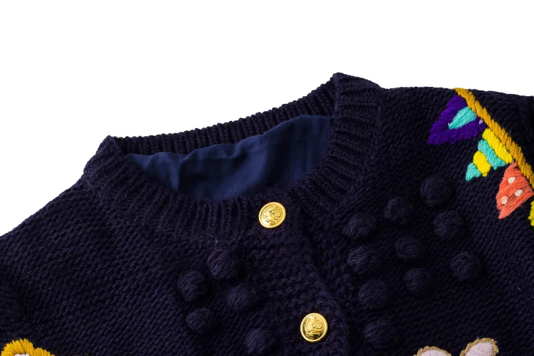 Свитер женский высокая версия осень и зима Забавный мультфильм ретро позолоченный свитер пуговицы Жакет ручной работы вязаный кардиган
