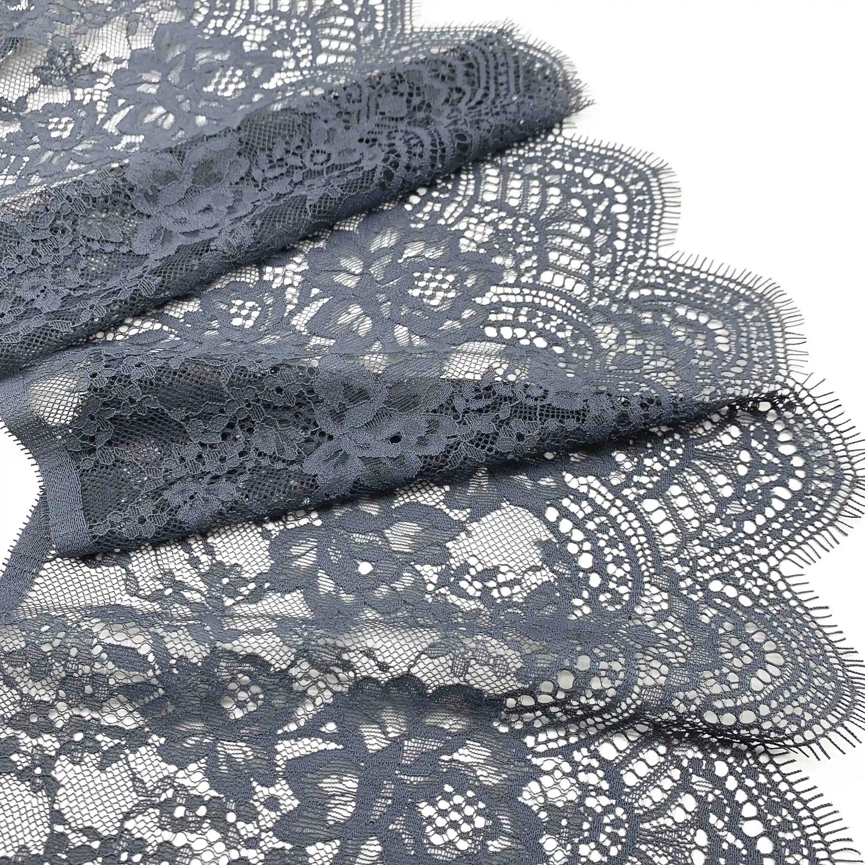 3y/lot Width 23cm Dark Grey Eyelash Lace Trim No-elastic For Clothing Accessory Dress Sewing Applique Costume Lace Fabric Skirt 3