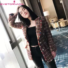 Женская винтажная Повседневная Рабочая твидовая куртка с расклешенными рукавами, однобортный офисный пиджак с жемчужными пуговицами и карманами, базовое шерстяное пальто верхняя одежда