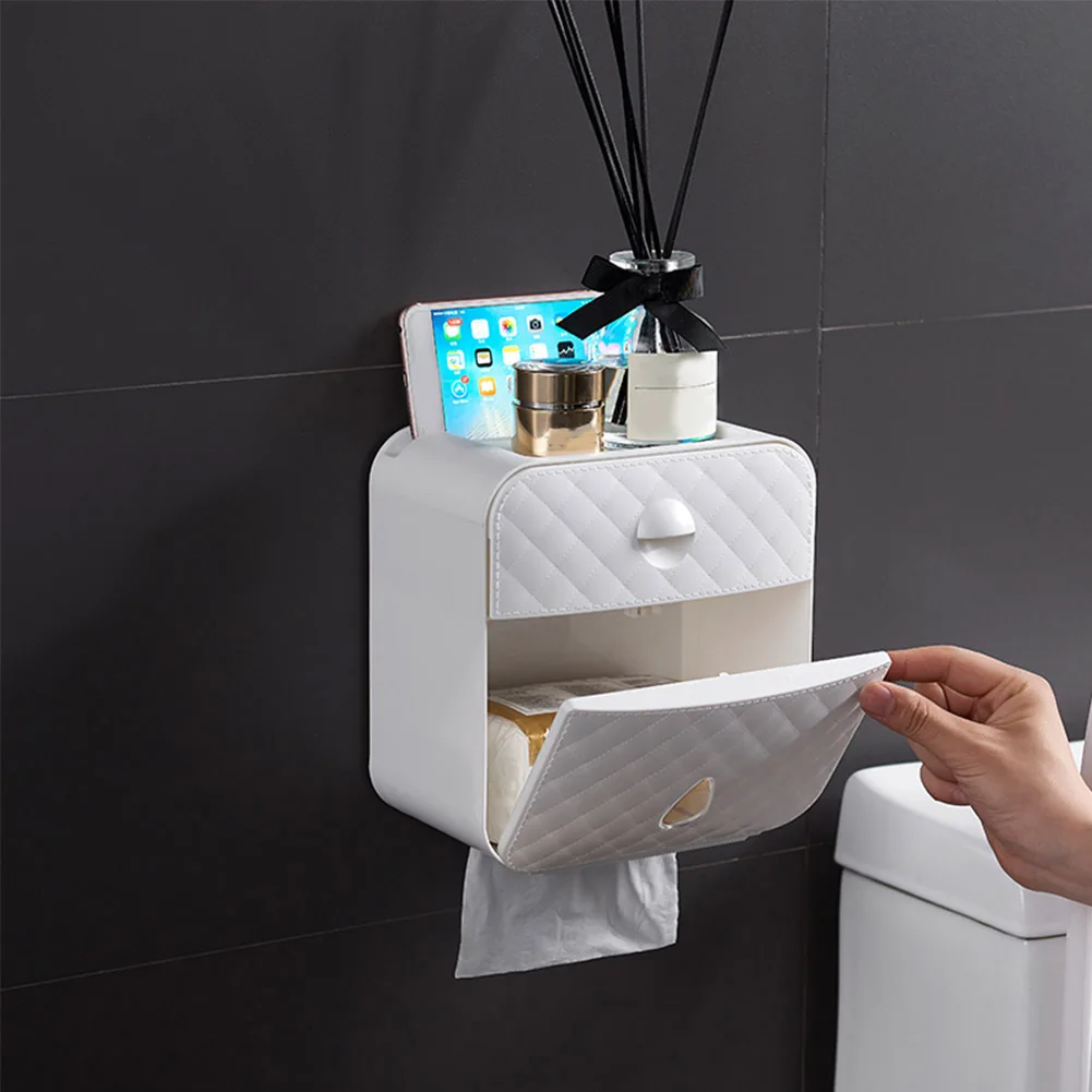 

Bathroom Wall Mountable Tissue Box Double Layer Drawers Storage Organizer Rack ABS Waterproof Toilet Paper Holder Tissue Stand