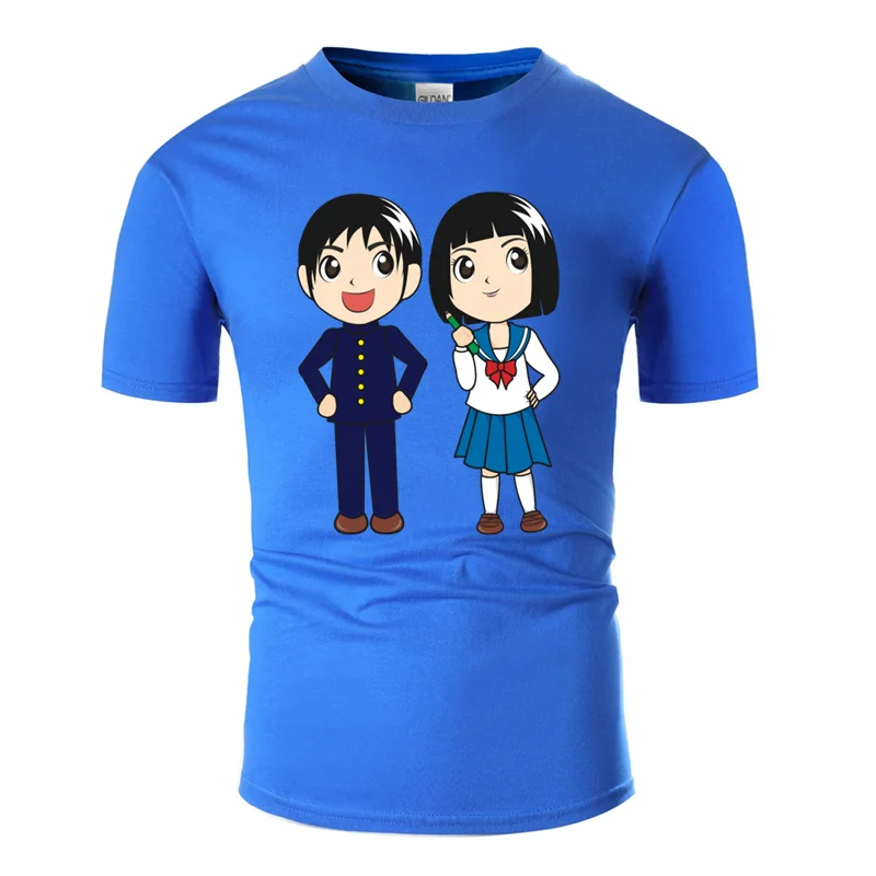 Men-Blue Новое поступление, Повседневная футболка для японских студентов, мужская и женская уличная одежда, семейная Мужская футболка, хлопковая Футболка с комиксами в стиле хип-хоп - Цвет: Men-Blue
