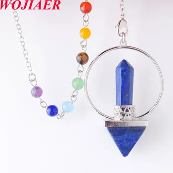 

Reiki Healing 7 Chakra Natural Lapis Lazulis Stone Pendulum Dowsing Hexagonal Prism Pyramid Pendants WOJIAER PN8155