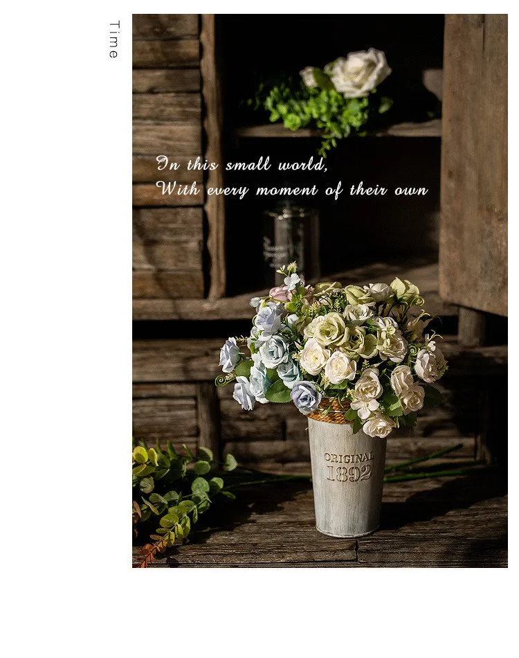 Nordic 10 Simulation Small Roses Artificial Bouquet Indoor Hotel Decoration Placed High Quality Plastic Silk Flower QW42 (4)