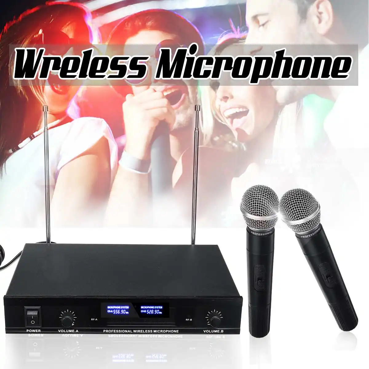 

Handheld Cordless Wireless Microphone System Dual Professional VHF Karaoke Microphone Speaker with Battery for KTV Party