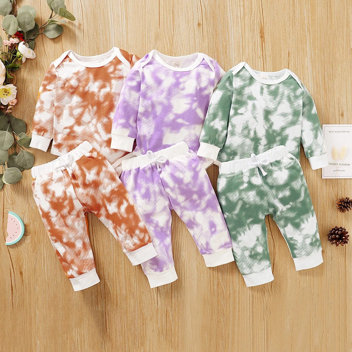 AA 2Pcs Newborn Tie-dye Print Outfits Infant Long Sleeve Round Neck Romper and Drawstring Trousers Set Boys Girls Clothing | Детская