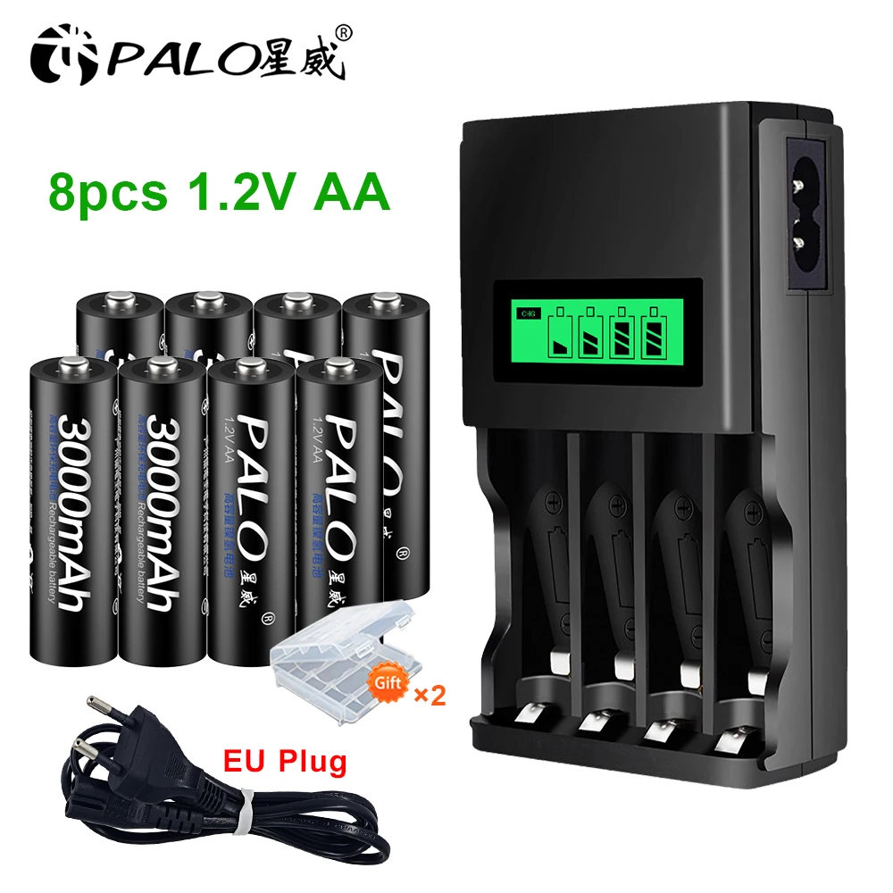 Batteria Ricaricabile Palo Aa 3000Mah 1.2V Ni-Mh Con Caricabatterie Per Batteria Ricaricabile Ni-Mh Ni-Cd Da 1.2V Aaa Aa