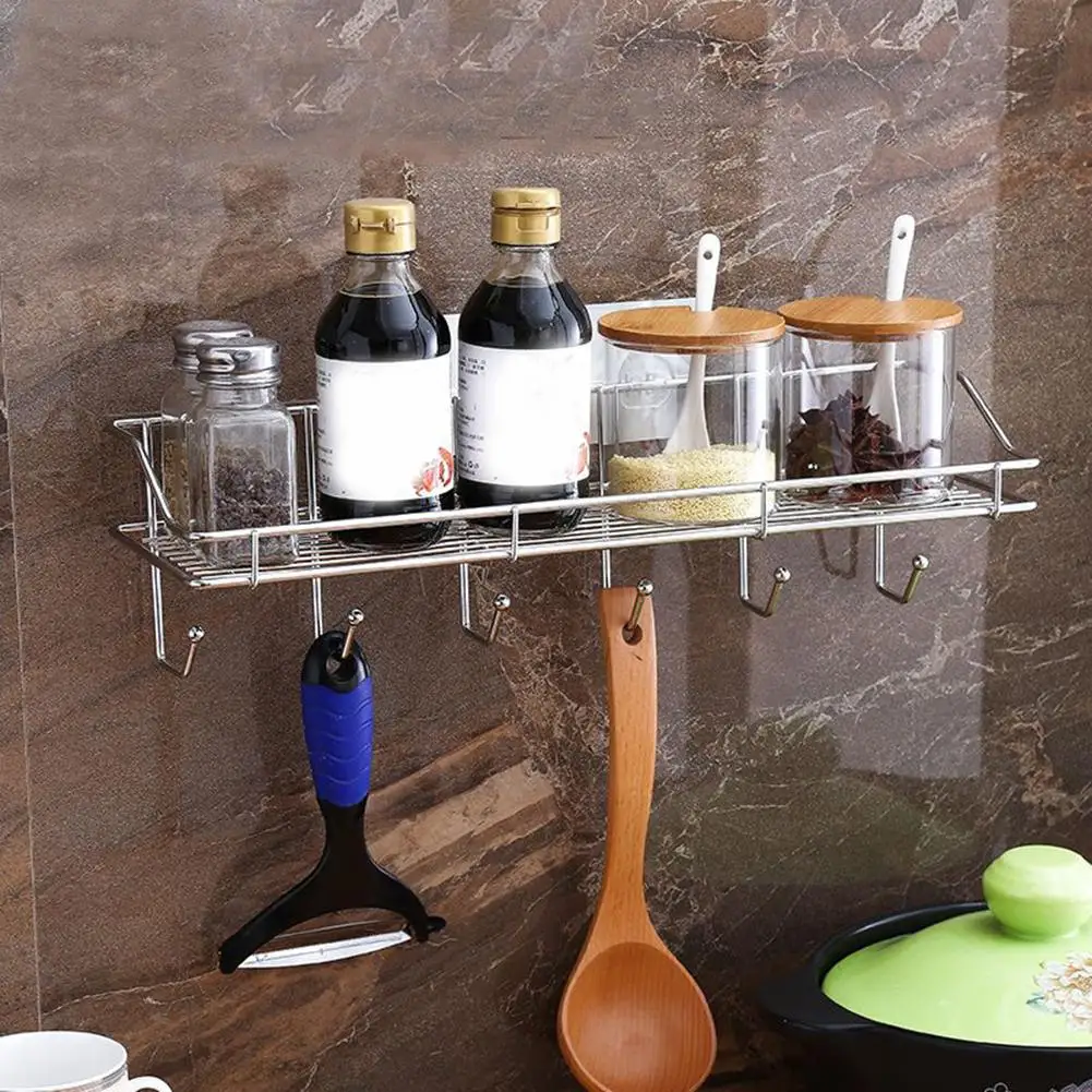 С Полотенца линейный рельс/6 крючков Нержавеющая сталь стеллаж для хранения перфорация многофункциональный настенный держатель полки