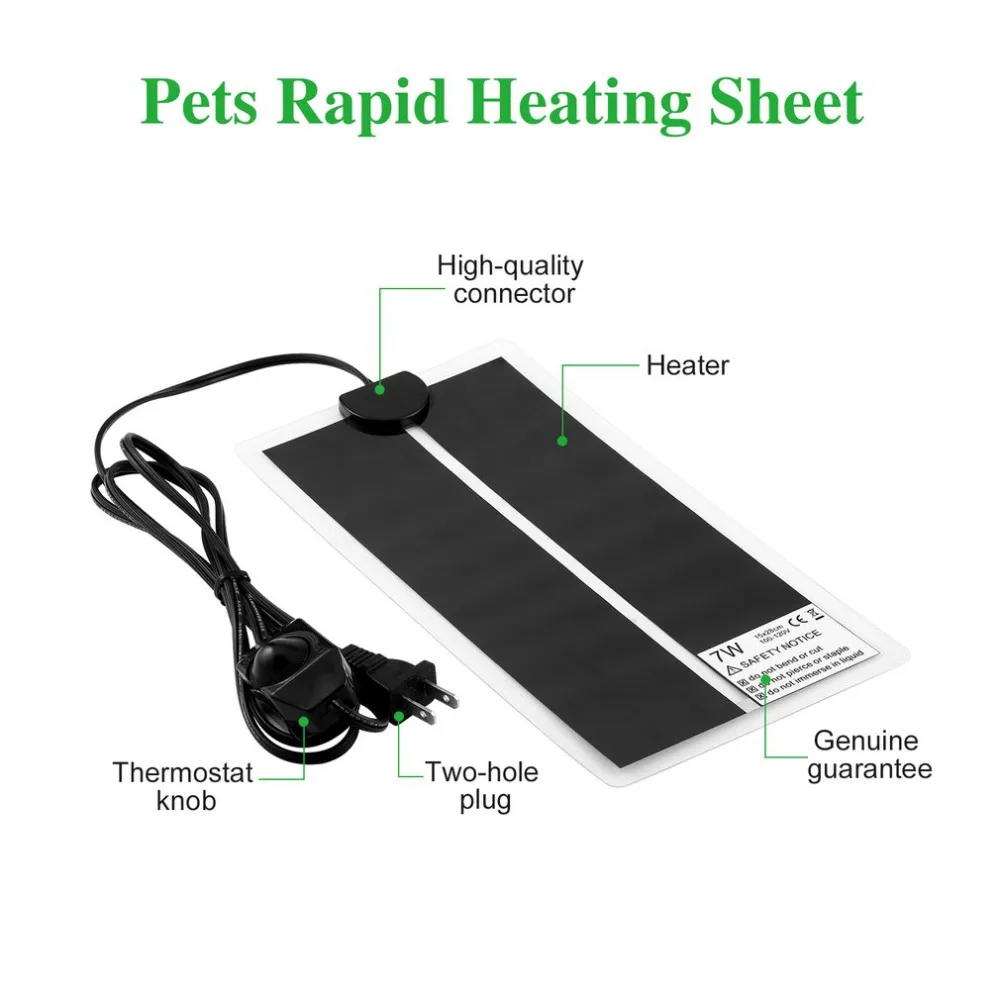 110V 7W Pets Rapid Heating Sheet Reptile Crawler Waterproof Temperature Heating Pad Warmer Mat with Temperature Controller