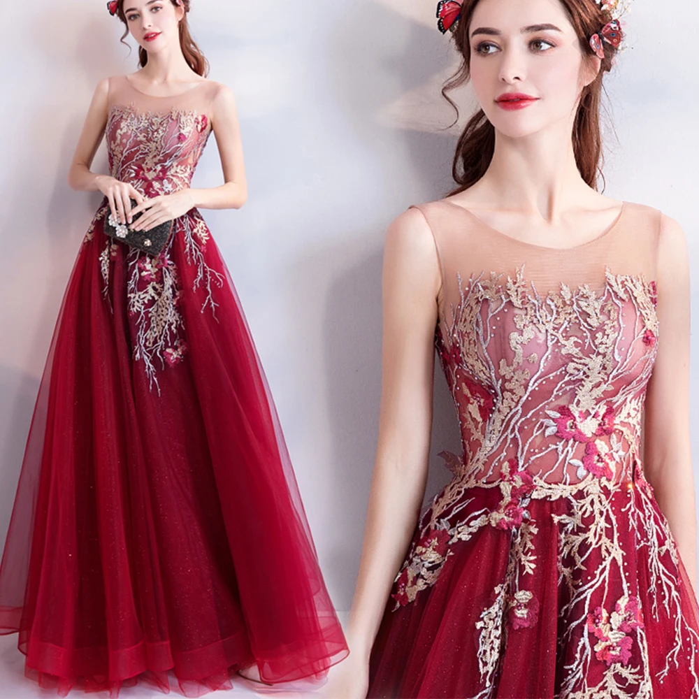 Вечернее платье кружевное с аппликацией из бусин robe de soiree женское официальное вечернее платье abiye gece elbisesi vestido de festa - Цвет: Красный