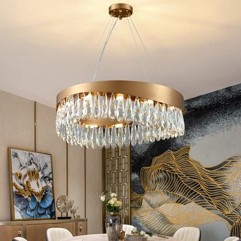 

Luxury Round Crystal Chandelier Lighting Led Gold Indoor Ceiling Hanging Lamp for living room dining room kitchen island