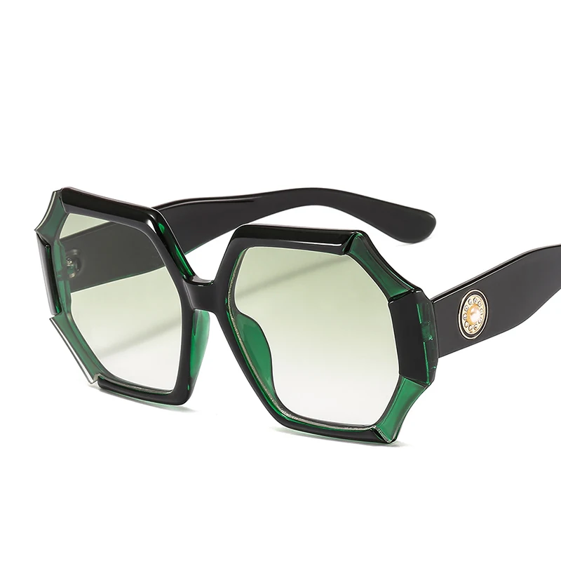 Ретро Уникальные негабаритные солнцезащитные очки для женщин и мужчин модные очки унисекс трендовые жемчужные многоугольные солнцезащитные очки Оттенки UV400 gafas de sol - Цвет линз: C6 Black Green