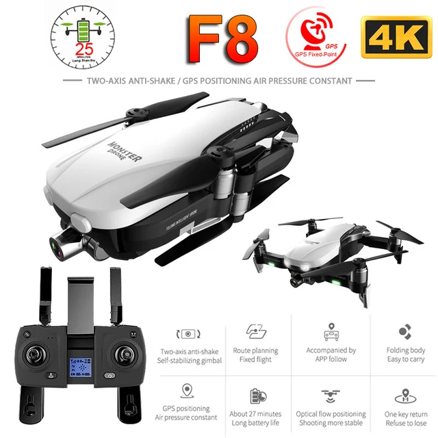 $133.7  F8 Drone with 4K HD Camera Two-Axis Anti-Shake Self-Stabilizing Gimbal GPS WiFi FPV RC Helicopter Q