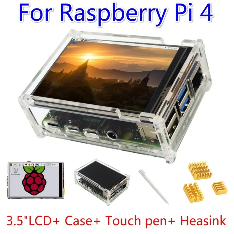 Для Raspberry Pi 4 B/3 B/3 B+ новейший комплект системы охлаждения 3,5 дюймовый ЖК-экран+ прозрачный акриловый корпус+ стилус+ радиатор