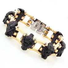 Высококачественный черный и Золотой Лев Мотор велосипед для цепного привода мотоцикла браслет из нержавеющей стали 316L ювелирные изделия