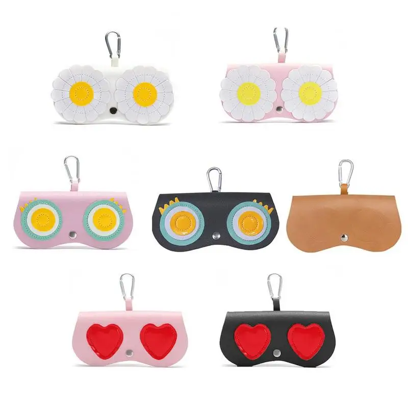 

New Cute Flowers Cartoon Adult Sunglasses Bag Portable Leather Glasses Bag Multi-function Hanging Children's Glasses Case