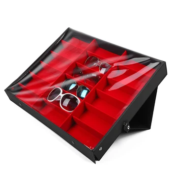 

18/20 Grids Sunglasses Storage Box Jewelry Organizer Dustproof Glasses Display Container Red Storage Box Women Men Gift RedColor