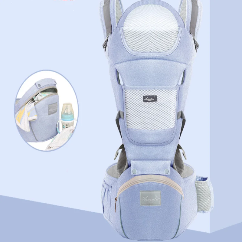 sky blue Модный детский поясной табурет из чистого хлопка, безопасный детский ремень, многофункциональное детское удерживающее устройство, Большая вместительная сумка для хранения - Цвет: sky blue