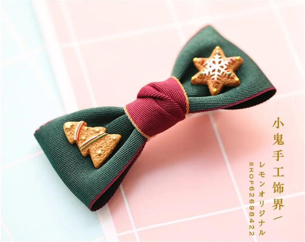 Рождественское печенье Милый Бант Шпилька для девочек детские резинки для волос резинка для волос, зажимы аксессуары для волос B579 - Цвет: green